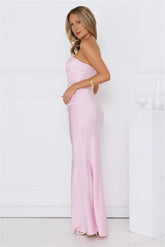 Dressed To Dazzle Strapless Satin Maxi Dress Pink